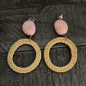 Pink and Tan Woven Earrings